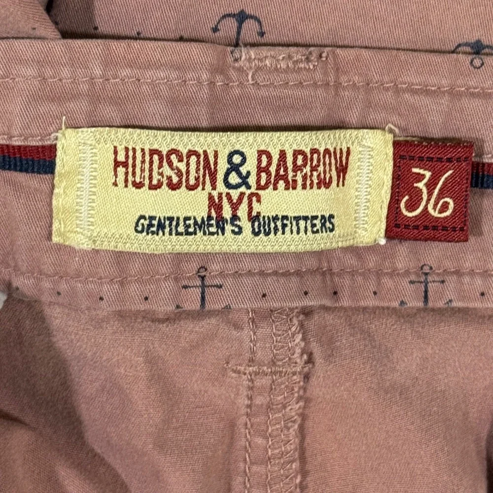 Hudson & Barrow Anchor Chino Shorts Mens 36 Pink Nautical Preppy Coastal Summer